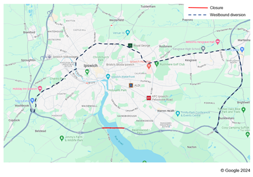 Orwell bridge diversion map