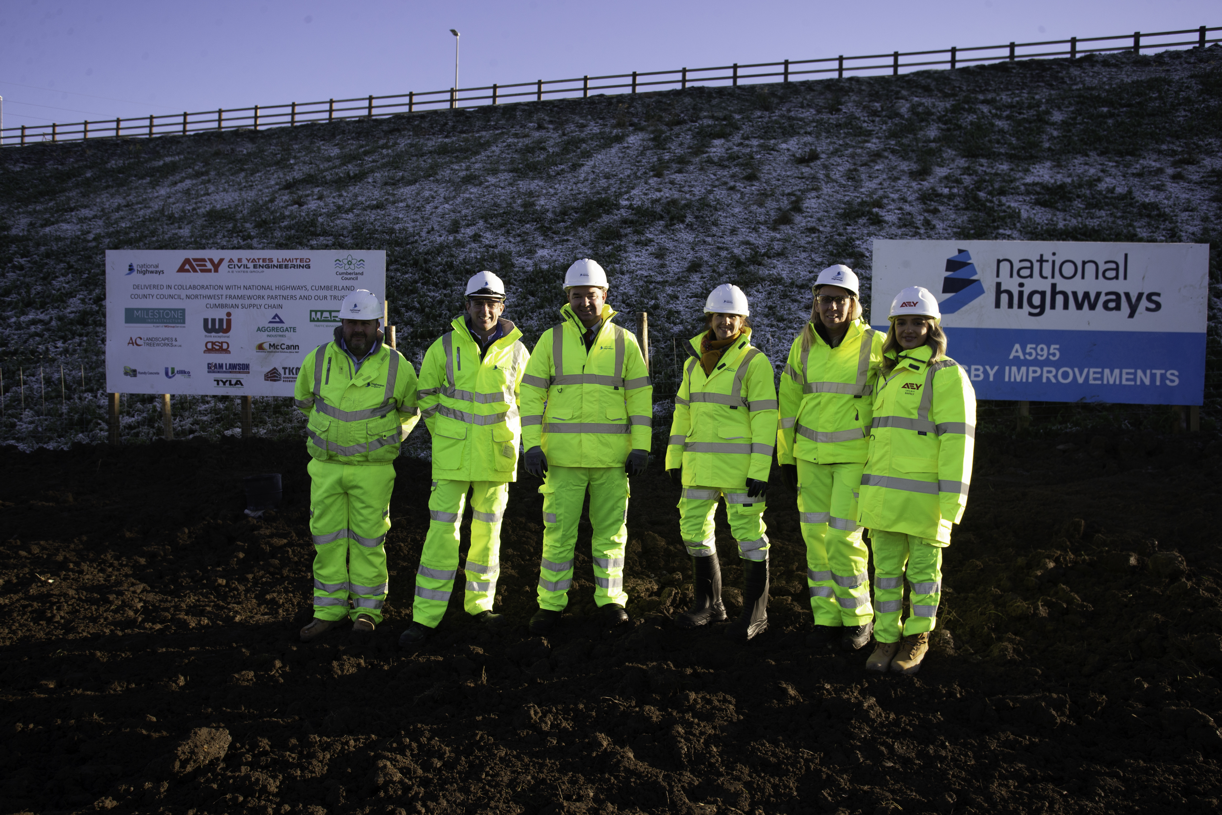 Left to right: Steve Mason (Programme Delivery Manager), Duncan Smith, Guy Opperman MP, Trudy Harrison MP, Amy Williams (Regional Director), Saffron Ramsey (A E Yates)