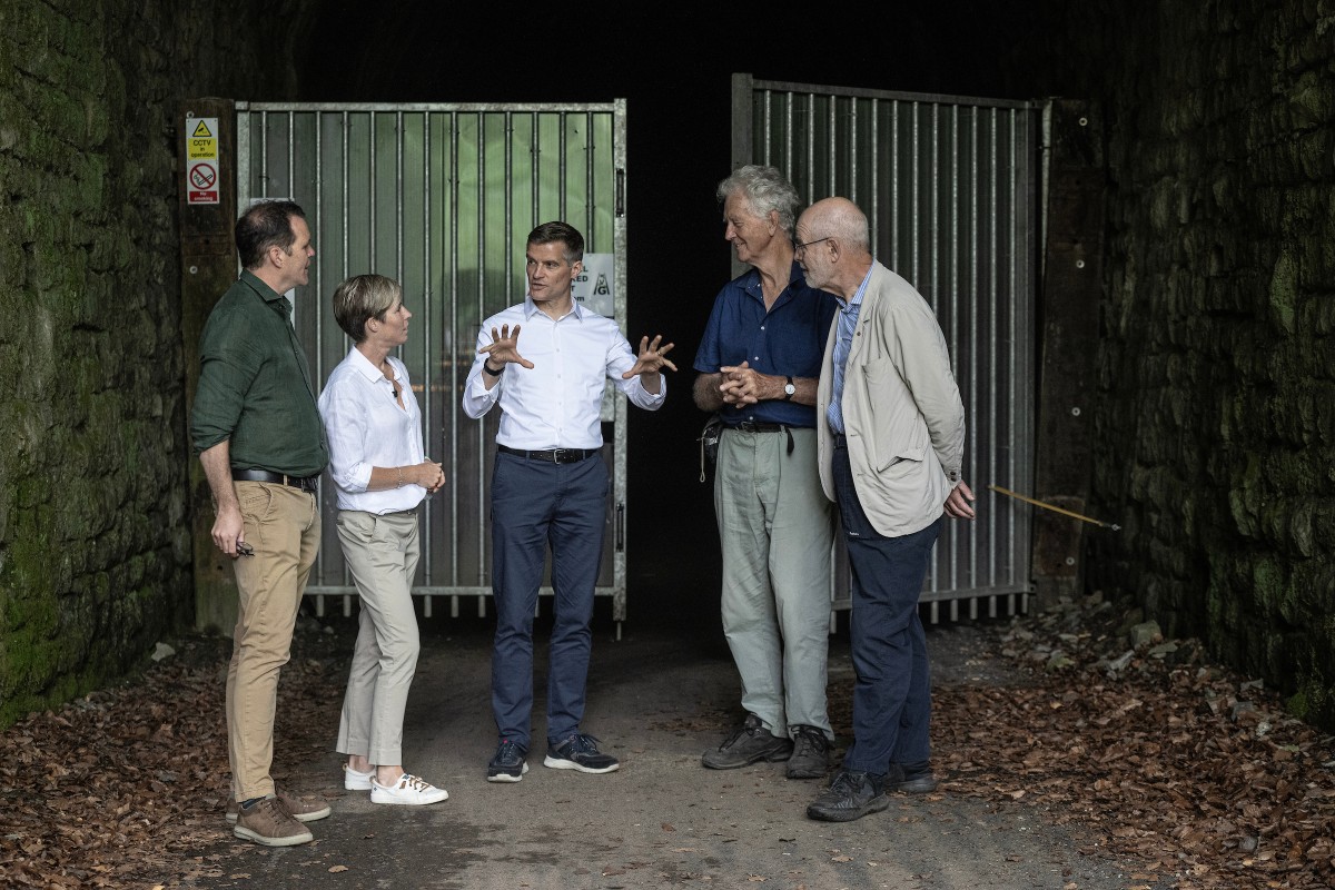 From left:  Lee Waters MS, Deputy Minister for Climate Change, Head of the Historical Railways Estate programme Hélène Rossiter, Mark Harper, MP for The Forest of Dean, John Grimshaw Greenways and Cycleroutes, Andy Savage MBE, Chairman and Trustee The National Heritage Awards