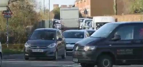 Cars and vans queuing in Arundel