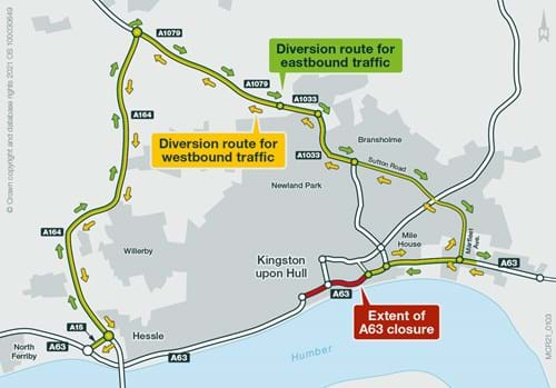 Overnight closures diversion route