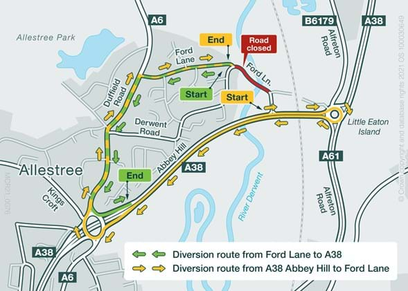 Map showing the diversion routes as described above