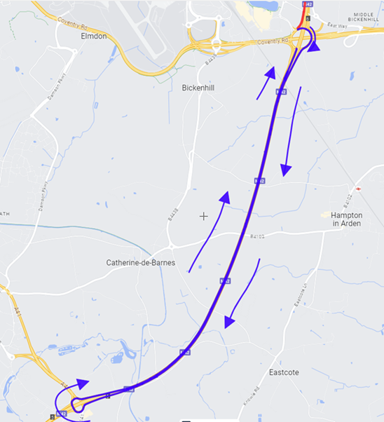 M42 northbound diversion route