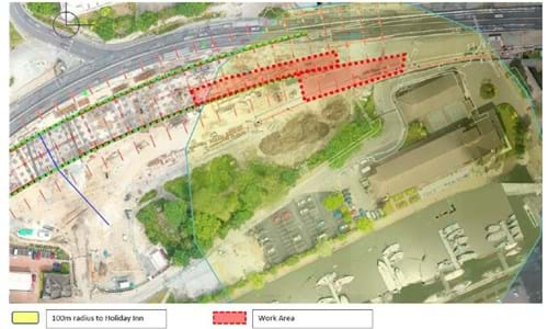 Map showing work area over bank holiday Monday