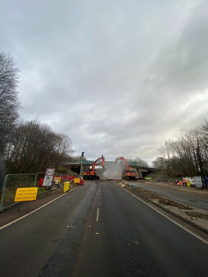 Work begins to remove the old Longthorpe footbridge