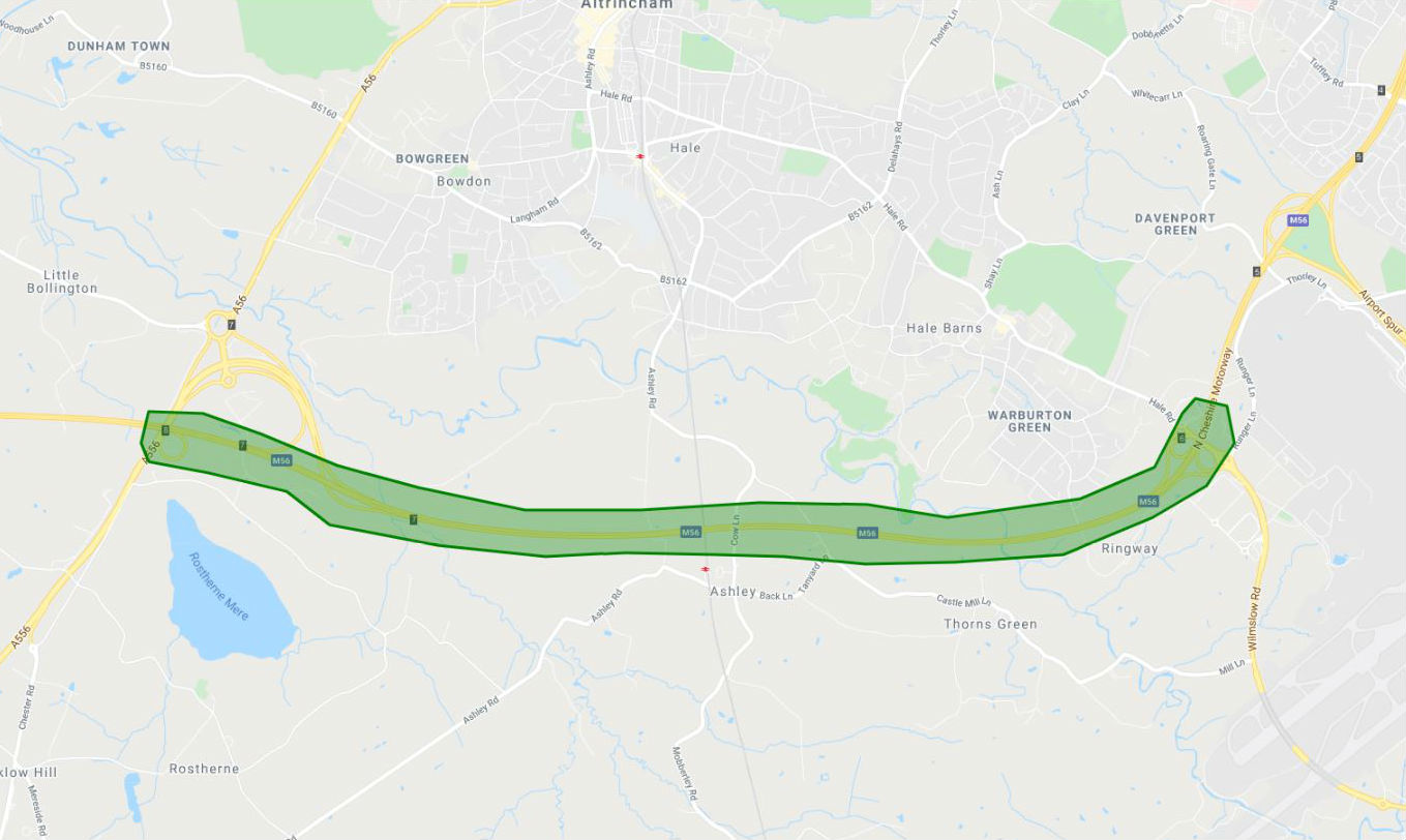 M56 J6-8 Smart Motorway feedback tool map image