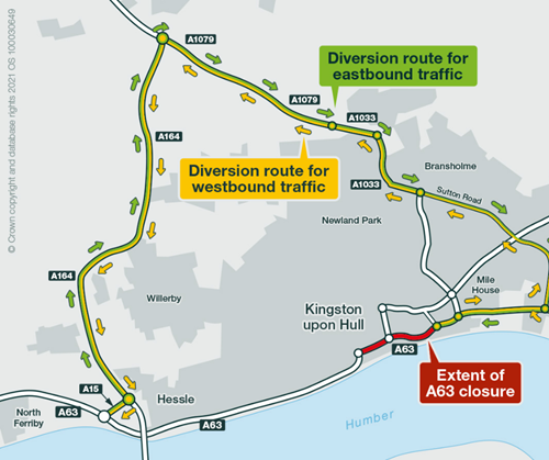 A63 diversion route