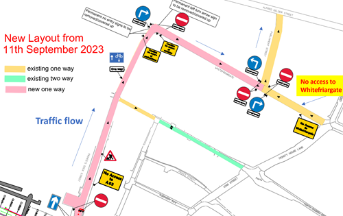 Map showing a new road layout for Princes Dock Street Hull